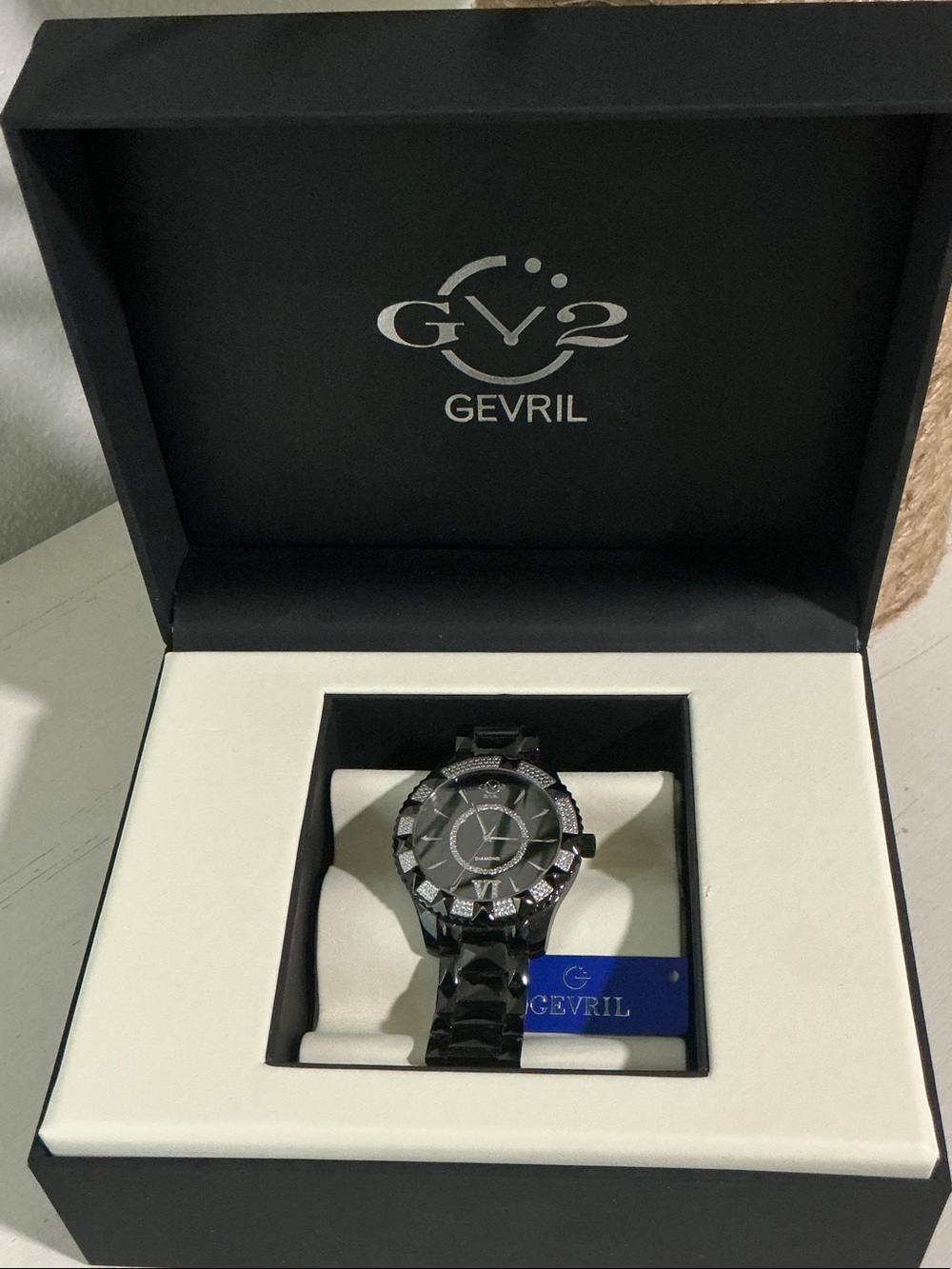 Gevril GV2 Women's Venice Swiss Made Quartz Diamond Accent Bracelet Watch Black